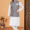 Aesthetic White and Multi Designer Men’s Kurta Jacket Sets for Engagement, Reception, Sangeet, and Party