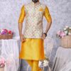 Dashing Mustard and Multi Designer Men’s Kurta Jacket Sets for Engagement, Reception, Sangeet, and Party