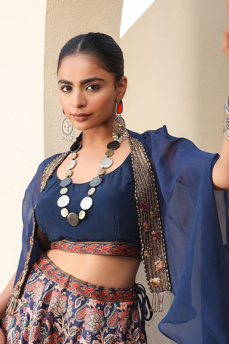 Ethnic Navy Blue Designer Sharara Suit for Engagement, Reception, Festivals, Sangeet, and Parties