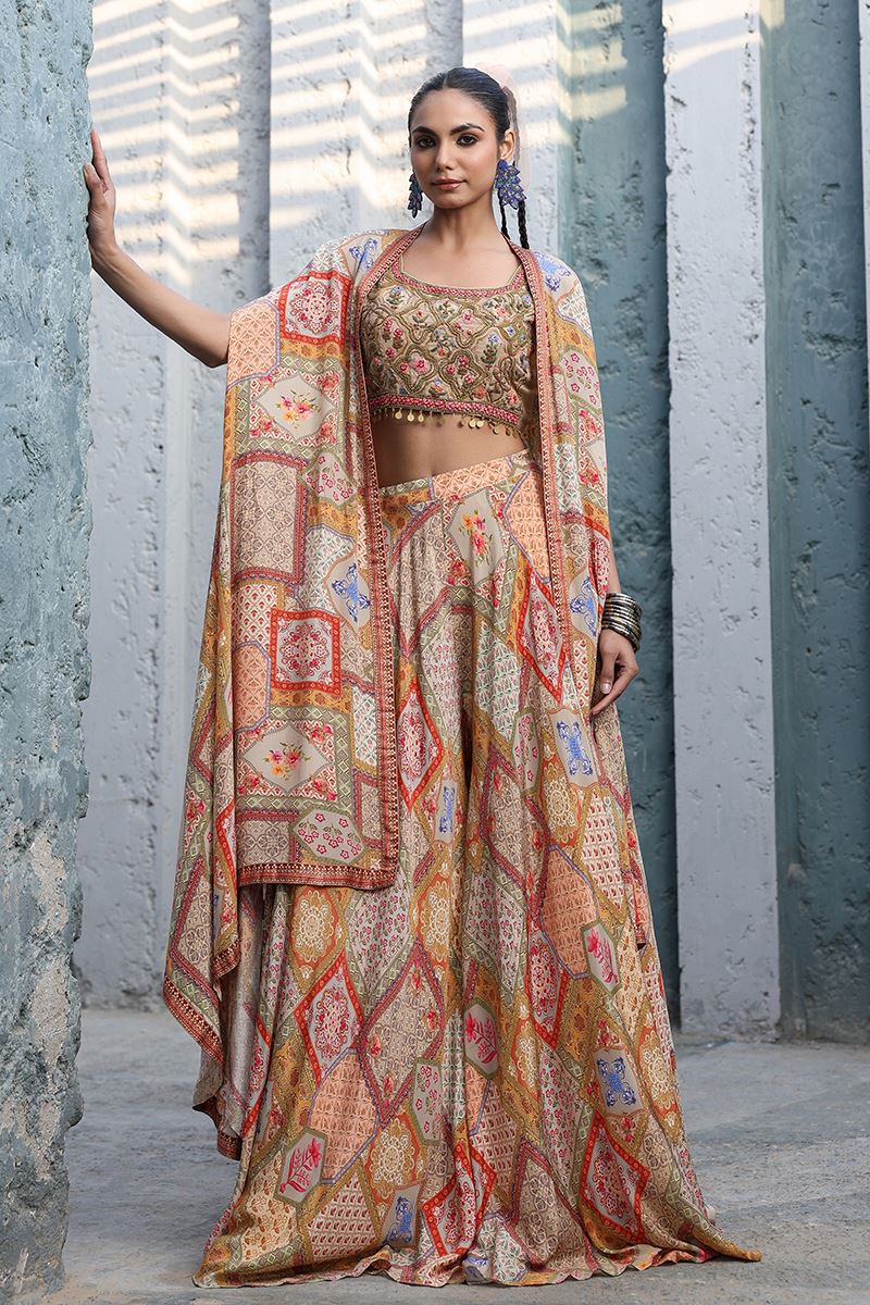 Captivating Multi Designer Sharara Suit for Engagement, Reception, Festivals, Sangeet, and Parties