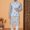 Fancy Multi and Sky Blue Designer Men’s Kurta Jacket Sets for Engagement, Reception, Sangeet, and Party