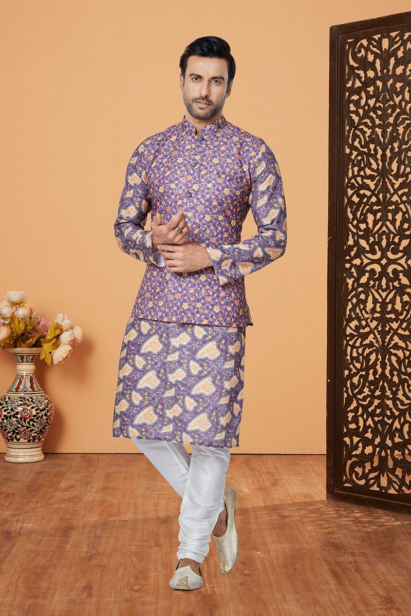 Royal Purple Designer Men’s Kurta Jacket Sets for Engagement, Reception, Sangeet, and Party