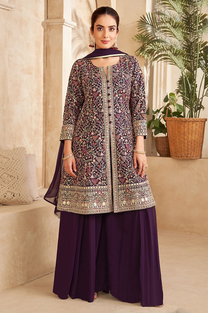Lovely Purple Designer Palazzo Suit for Wedding, Reception, Festivals, Sangeet, and Parties