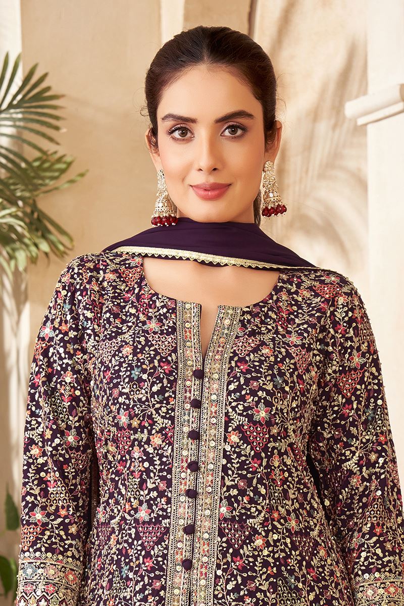 Lovely Purple Designer Palazzo Suit for Wedding, Reception, Festivals, Sangeet, and Parties