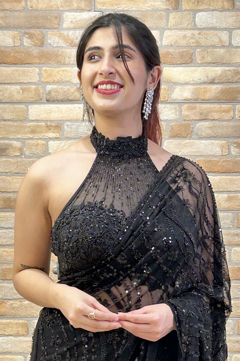 Mesmerizing Net Designer Ready to Wear Saree for Reception, Sangeet, and Parties