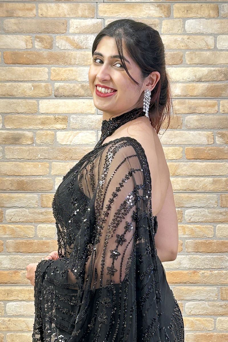 Mesmerizing Net Designer Ready to Wear Saree for Reception, Sangeet, and Parties