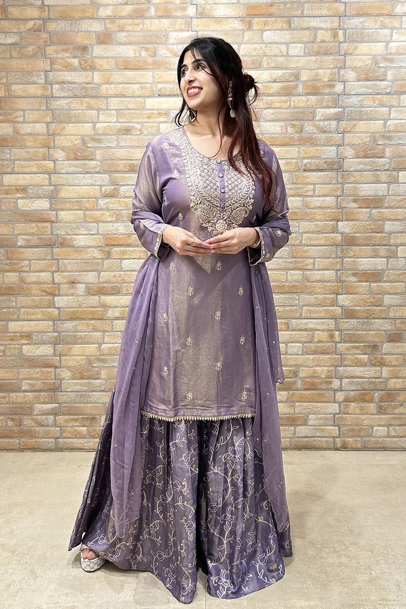 Fascinating Lavender Designer Gharara Suit for Engagement, Reception, Festivals, Sangeet, and Parties