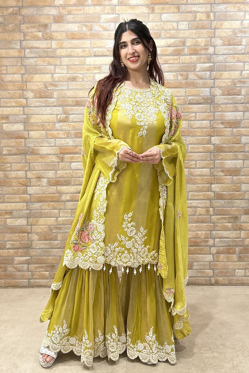 Creative Yellow Designer Gharara Suit for Haldi, Wedding, Reception, Festivals, Sangeet, and Parties