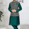 Artistic Rama Green Designer Men’s Kurta Jacket Sets for Engagement, Wedding, Festivals, Reception, Sangeet, and Party