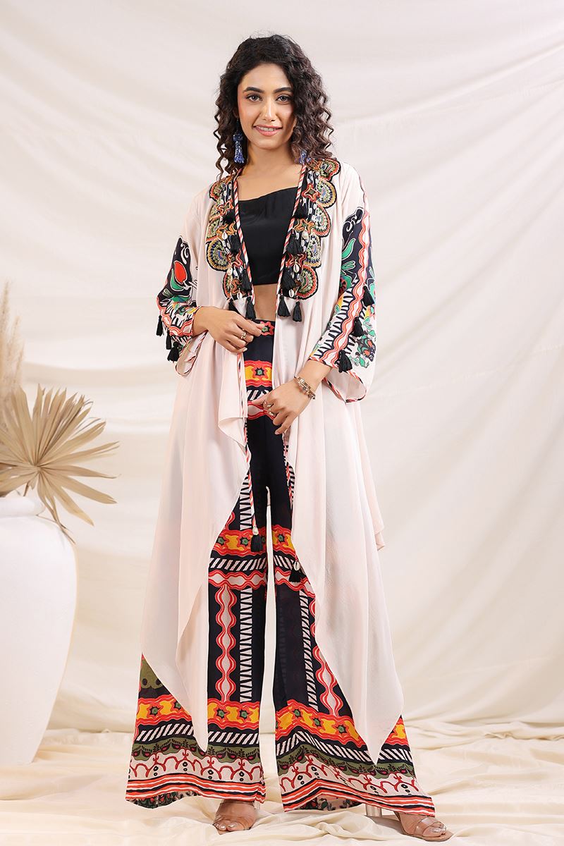 Fascinating Black and Multi Designer Palazzo Suit for Sangeet and Parties