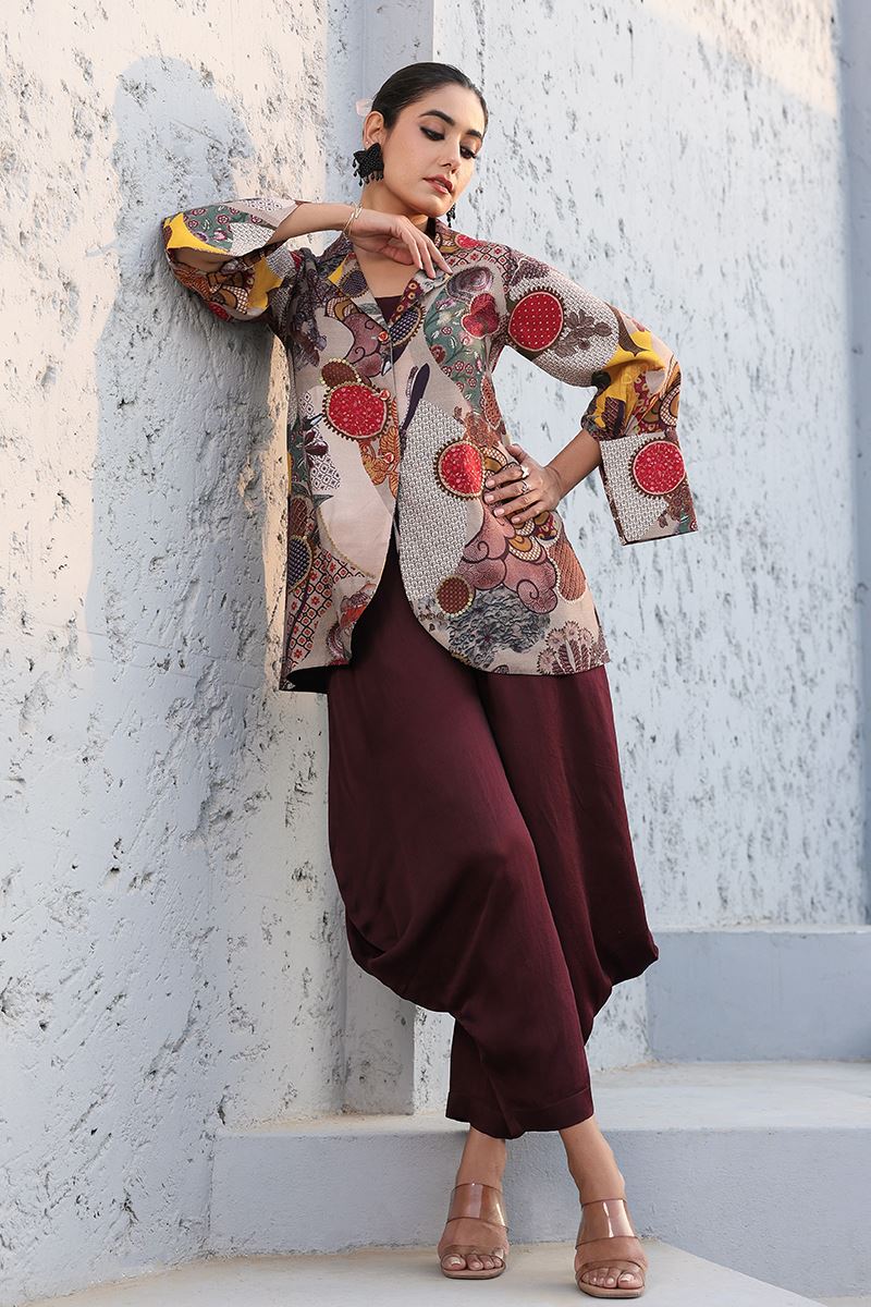 Bollywood Maroon Designer Dhoti Style Suit for Sangeet and Parties