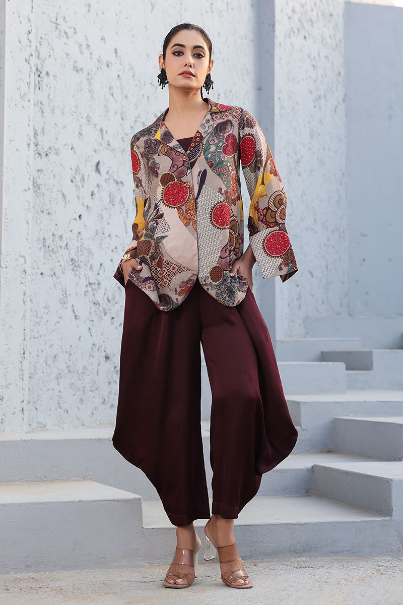 Bollywood Maroon Designer Dhoti Style Suit for Sangeet and Parties