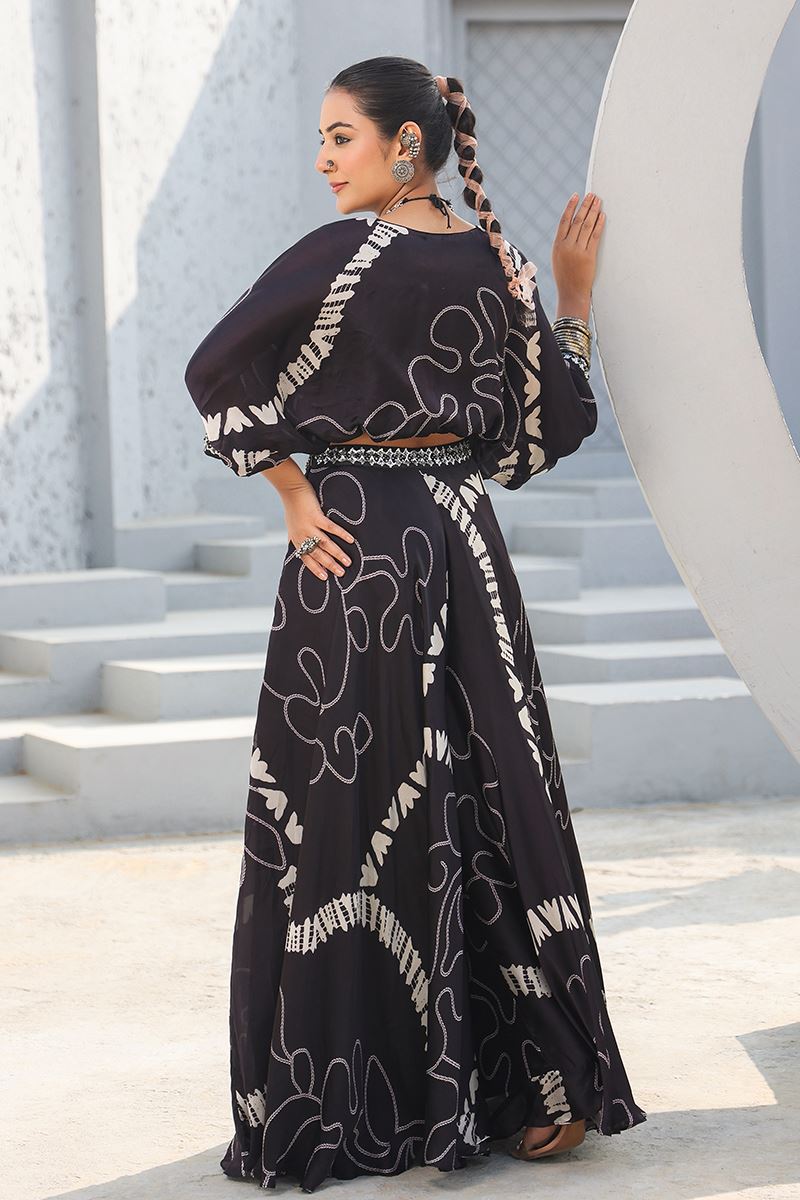 Striking Black Designer Palazzo Suit for Festivals, Sangeet, and Parties