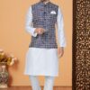 Elegant White and Blue Designer Men’s Kurta Jacket Sets for Engagement, Festivals, Reception, Sangeet, and Party