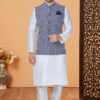 Dashing White and Blue Designer Men’s Kurta Jacket Sets for Engagement, Festivals, Reception, Sangeet, and Party