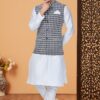 Attractive White and Black Designer Men’s Kurta Jacket Sets for Engagement, Festivals, Reception, Sangeet, and Party