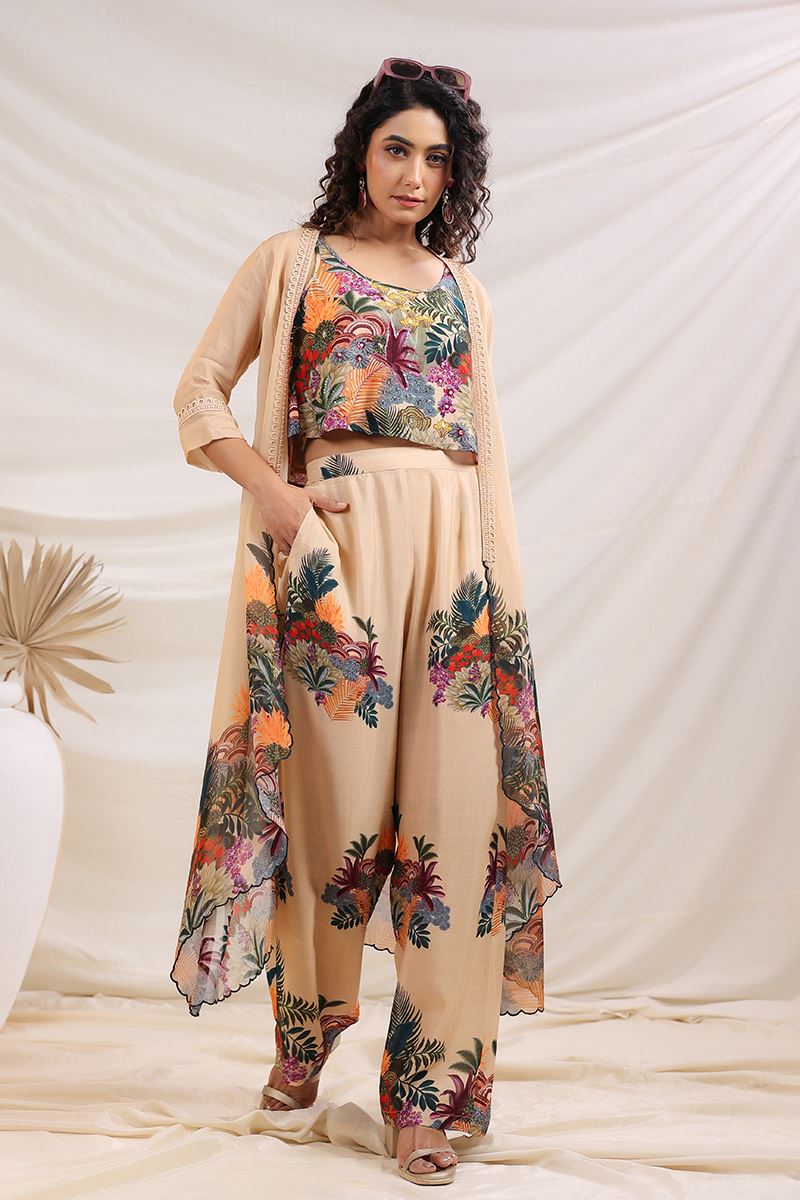 Spectacular Cream Designer Co-Ord Set for Festivals, Sangeet, and Parties
