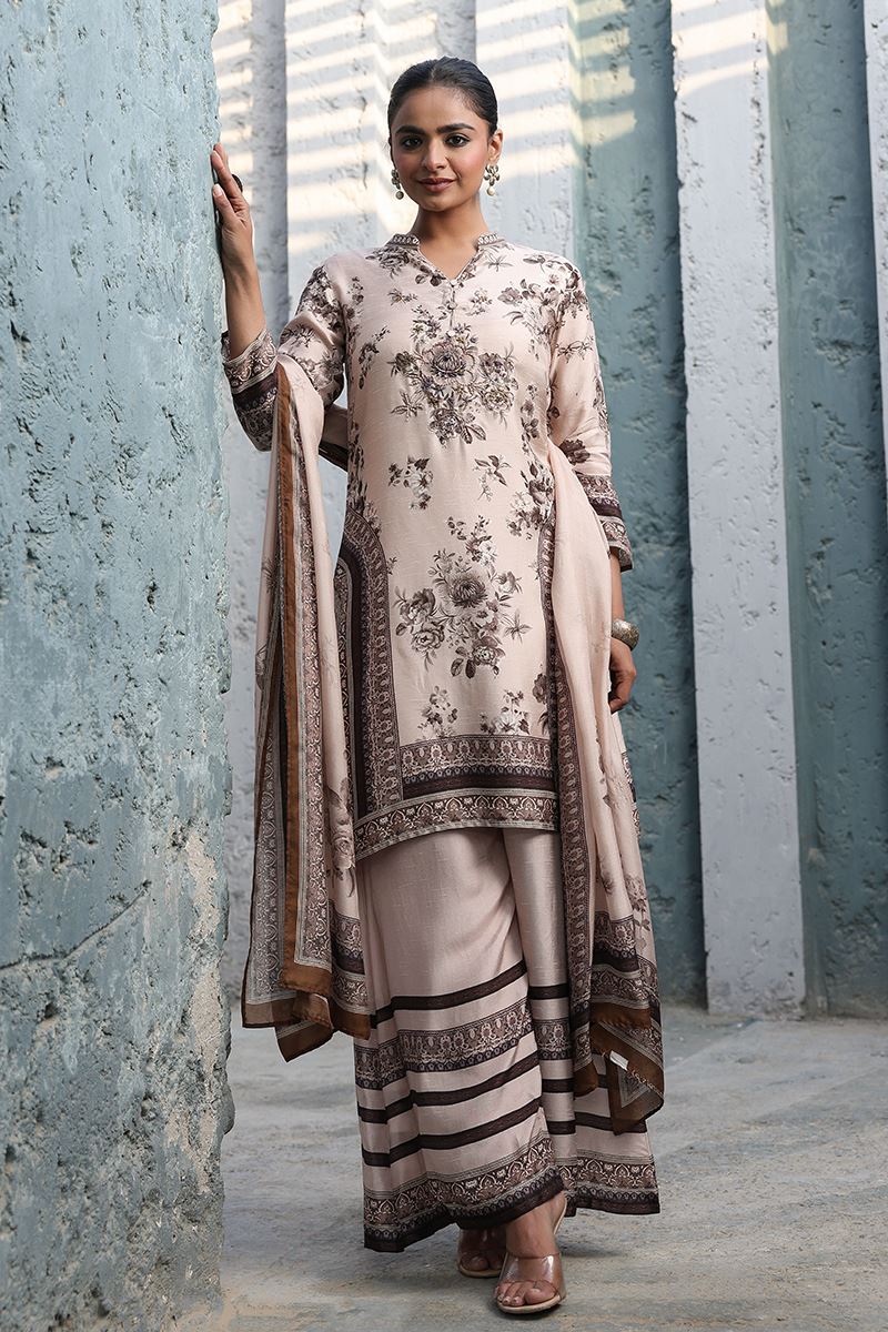 Aesthetic Beige Designer Straight Cut Suit for Festivals, Sangeet, and Parties