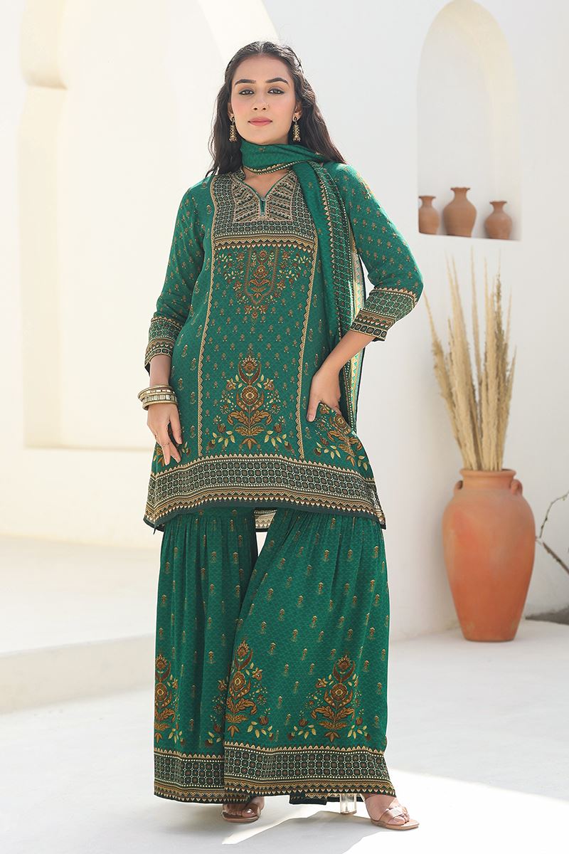 Heavenly Green Designer Gharara Suit for Mehendi, Wedding, Reception, Festivals, Sangeet, and Parties