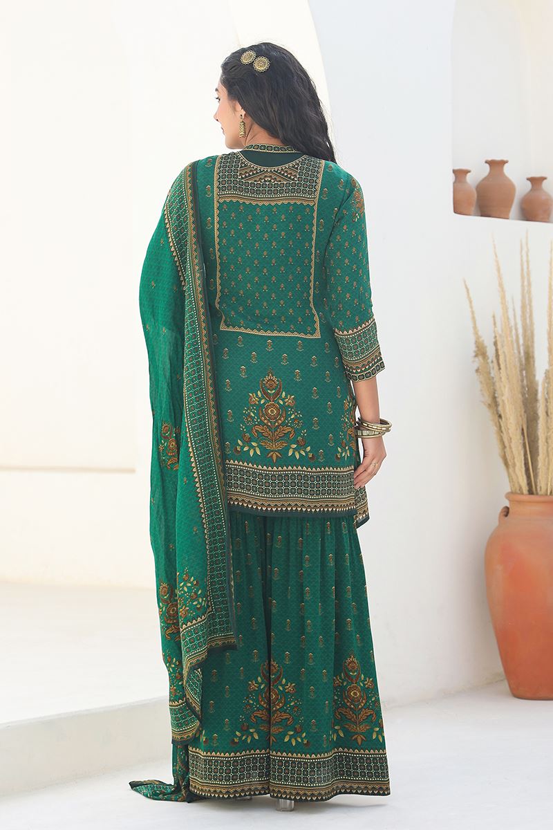 Heavenly Green Designer Gharara Suit for Mehendi, Wedding, Reception, Festivals, Sangeet, and Parties