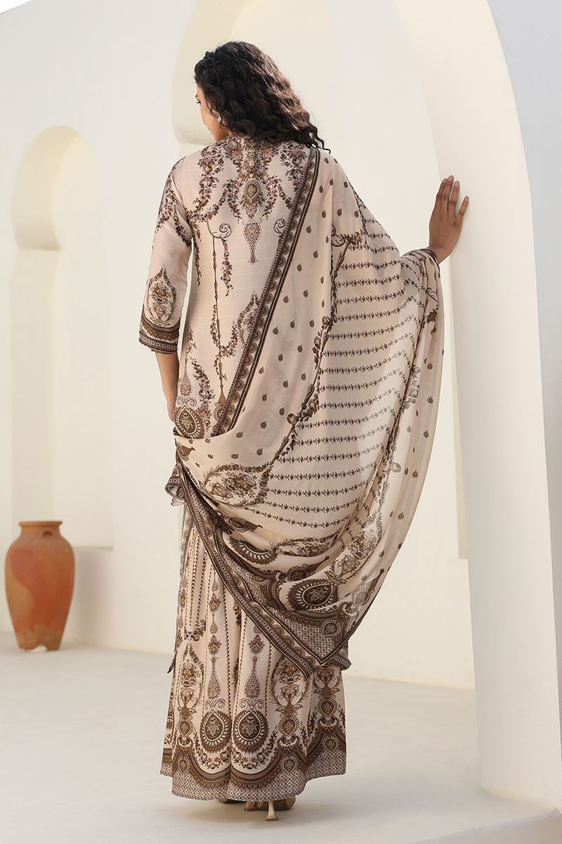 Flawless Beige Designer Gharara Suit for Engagement, Reception, Festivals, Sangeet, and Parties