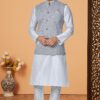 Stylish White and Grey Designer Men’s Kurta Jacket Sets for Engagement, Festivals, Reception, Sangeet, and Party