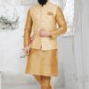Captivating Chiku and Cream Designer Men’s Kurta Jacket Sets for Engagement, Wedding, Festivals, Reception, Sangeet, and Party
