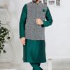 Charismatic Rama Green Designer Men’s Kurta Jacket Sets for Engagement, Wedding, Festivals, Reception, Sangeet, and Party