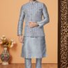 Spectacular Grey Designer Men’s Kurta Jacket Sets for Engagement, Festivals, Reception, Sangeet, and Party