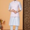 Appealing Off-White and Light Pink Designer Men’s Kurta Jacket Sets for Engagement, Festivals, Reception, Sangeet, and Party