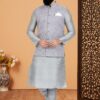Fashionable Grey Designer Men’s Kurta Jacket Sets for Engagement, Festivals, Reception, Sangeet, and Party