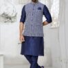Enticing Navy Blue Designer Men’s Kurta Jacket Sets for Engagement, Wedding, Festivals, Reception, Sangeet, and Party