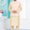 Royal Cream and Light Peach Designer Men’s Kurta Jacket Sets for Engagement, Festivals, Reception, Sangeet, and Party