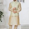 Amazing Cream and Light Peach Designer Men’s Kurta Jacket Sets for Engagement, Festivals, Reception, Sangeet, and Party
