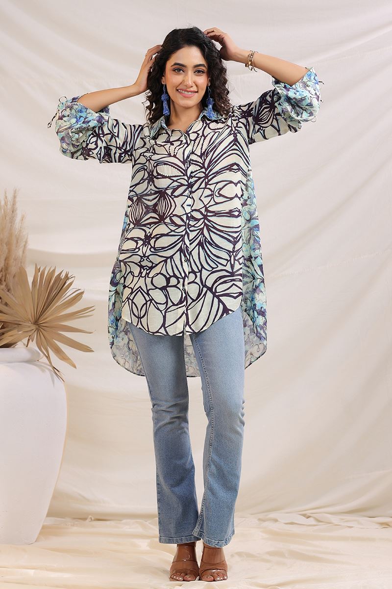 Charming White and Blue Designer Kurtis for Hangouts, Sangeet, and Parties