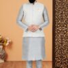 Charismatic Grey and Off-White Designer Men’s Kurta Jacket Sets for Engagement, Reception, Sangeet, and Party