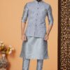 Aesthetic Grey Designer Men’s Kurta Jacket Sets for Engagement, Reception, Sangeet, and Party