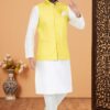 Stylish White and Yellow Designer Men’s Kurta Jacket Sets for Haldi, Engagement, Reception, Sangeet, and Party