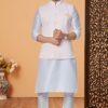Fancy Off-White and Light Pink Designer Men’s Kurta Jacket Sets for Engagement, Reception, Festivals, Sangeet, and Party