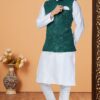 Splendid White and Green Designer Men’s Kurta Jacket Sets for Engagement, Reception, Festivals, Sangeet, and Party