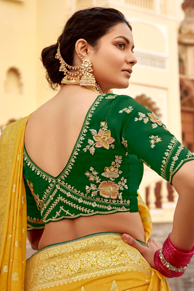 Glamorous Dola Silk Designer Saree for Haldi, Engagement, Reception, Festivals, Sangeet, and Parties