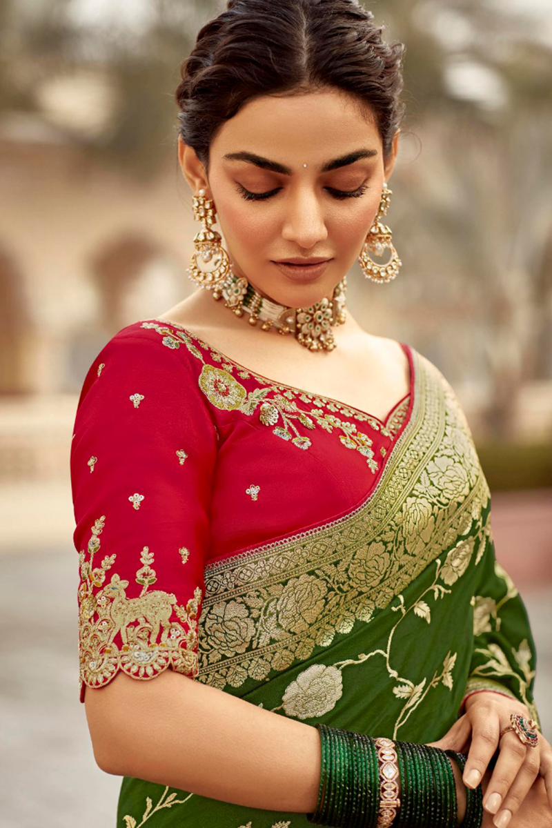 Attractive Dola Silk Designer Saree for Mehendi, Engagement, Reception, Festivals, Sangeet, and Parties