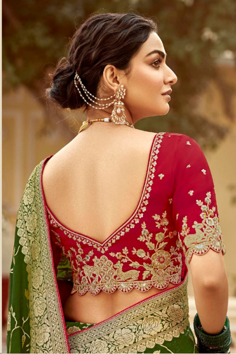 Attractive Dola Silk Designer Saree for Mehendi, Engagement, Reception, Festivals, Sangeet, and Parties