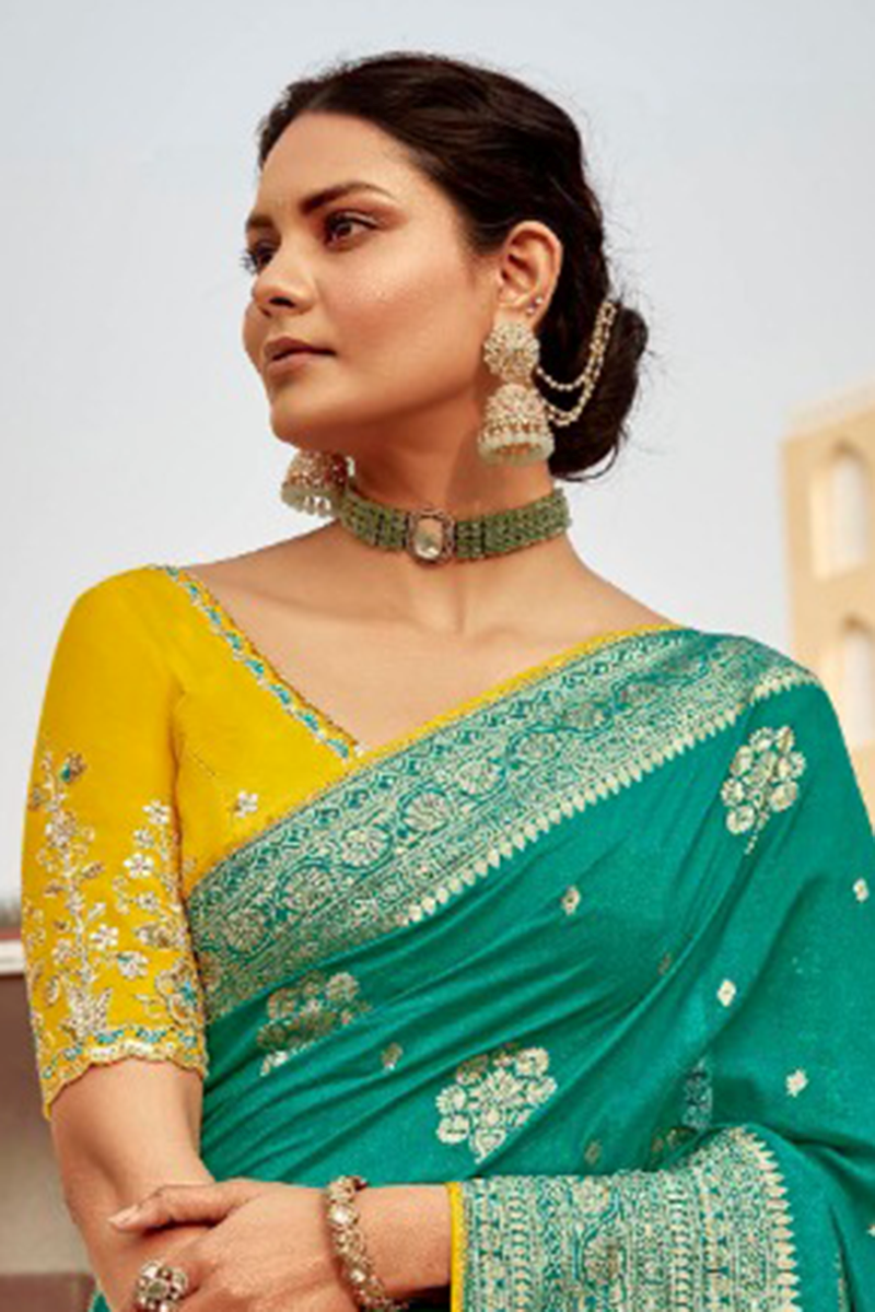 Astounding Dola Silk Designer Saree for Engagement, Reception, Festivals, Sangeet, and Parties