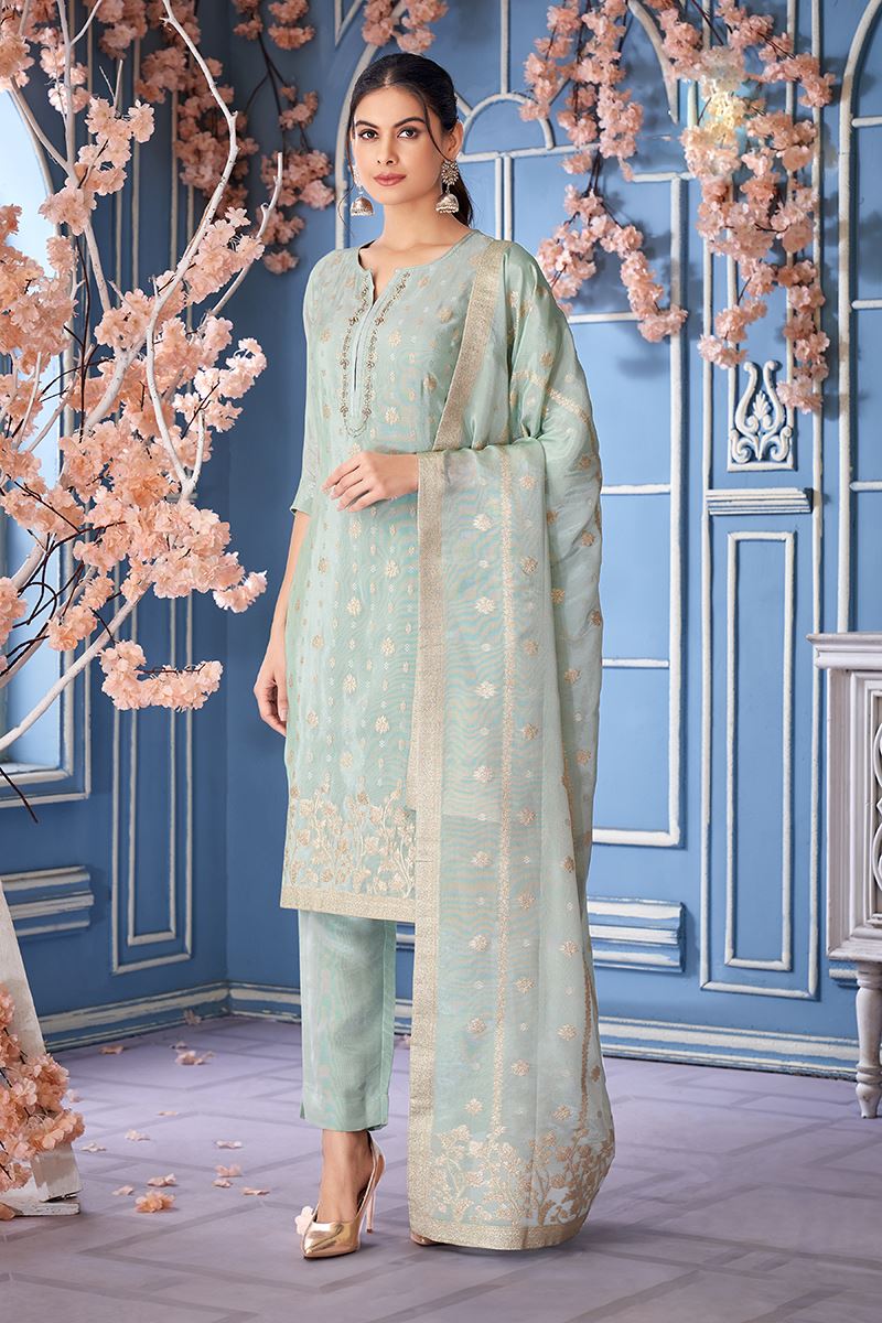 Flawless Mint Green Designer Straight Cut Suit for Engagement, Reception, Festivals, Sangeet, and Parties