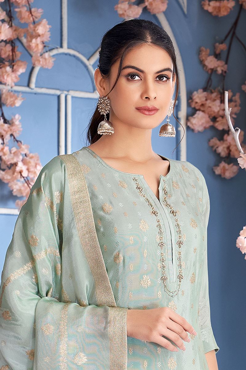 Flawless Mint Green Designer Straight Cut Suit for Engagement, Reception, Festivals, Sangeet, and Parties