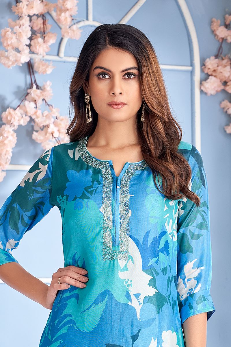 Impressive Blue Designer Kurtis for Festivals, Hangouts, Sangeet, and Parties