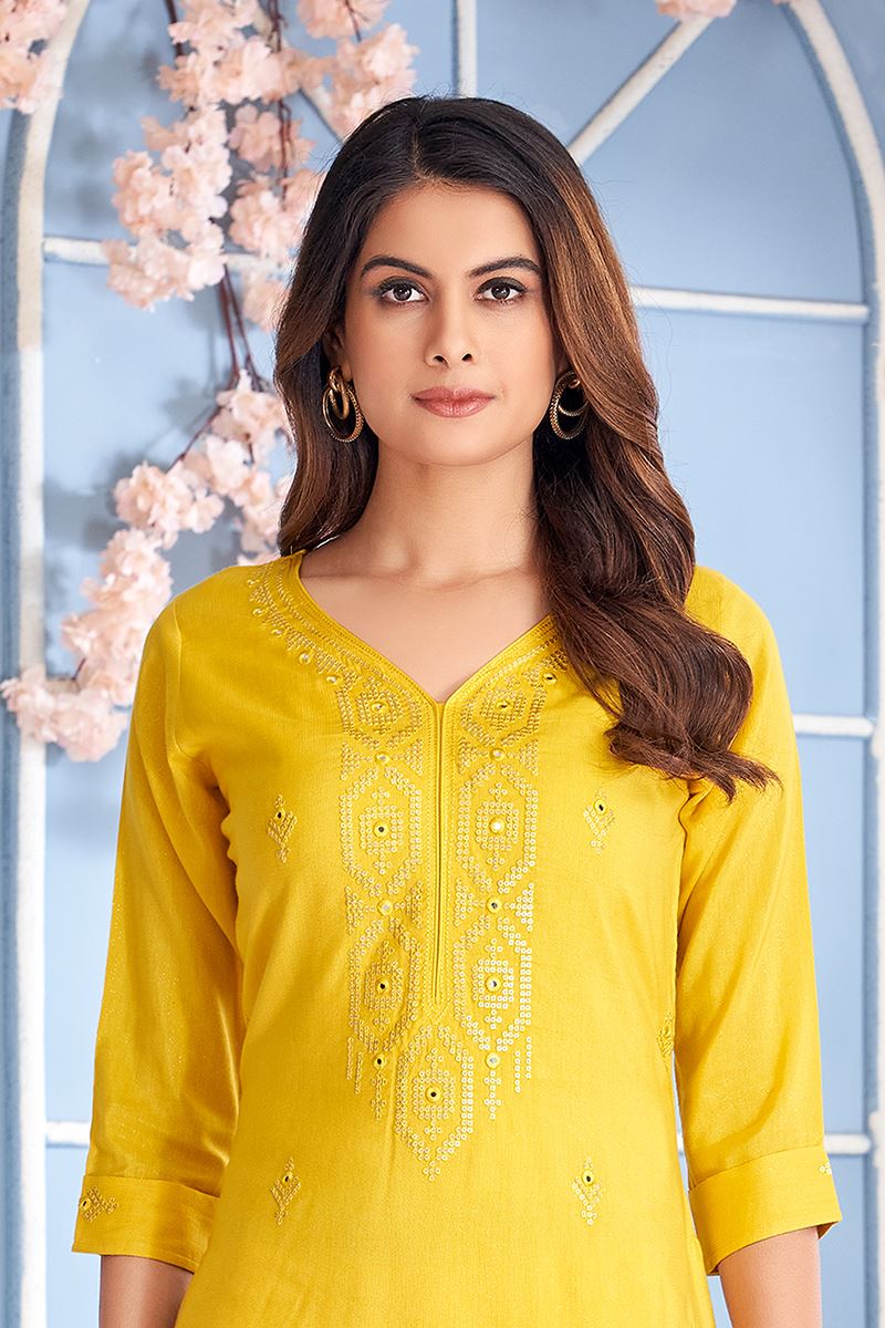 Royal Yellow Designer Kurtis for Haldi, Hangouts, Sangeet, and Parties