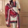 Ethnic Off-White and Red Designer Straight Cut Suit for Festivals, Sangeet, and Parties