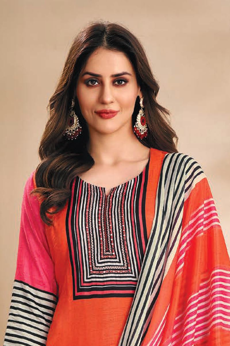 Spectacular Orange and Pink Designer Straight Cut Suit for Festivals, Sangeet, and Parties